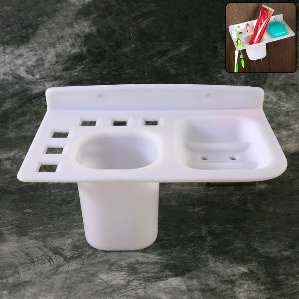 3in1 Wall Mounted Multi-Compartment Toothbrush & Soap Holder with Cup (1 Pc)
